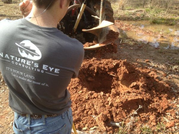 Using a tractor and auger for a tree planting in Texas
